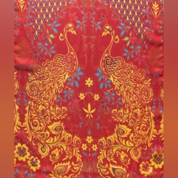 Vintage Peacock Bird Paisley Floral Silk Retro Artisy Whimsical Shaw Scarf - Picture 3 of 9